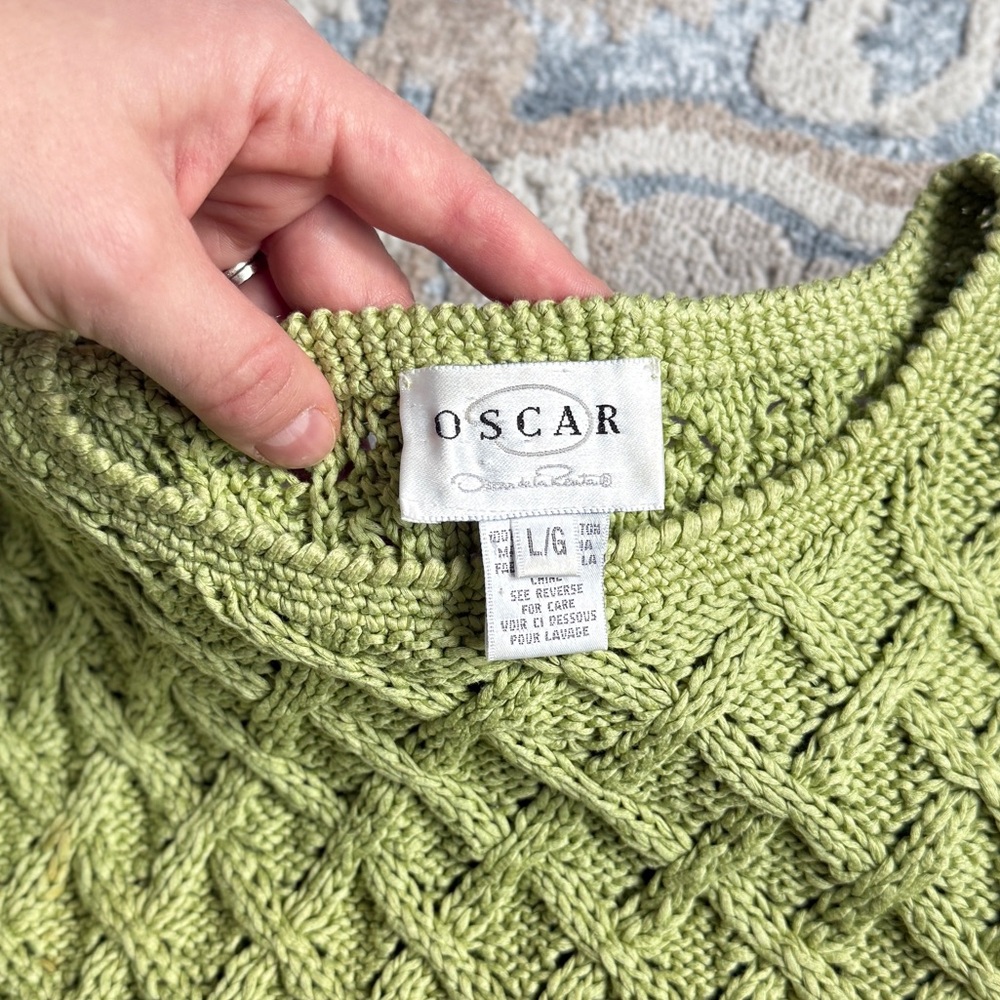 Oscar de la Renta green short sleeve knitted top  size L #casual #unique #Y2K - Picture 6 of 8